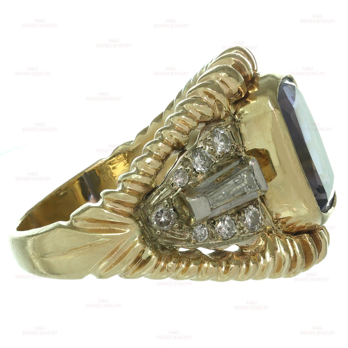 1990s Royal Blue Tanzanite Diamond Yellow White Gold Ring For Sale 1