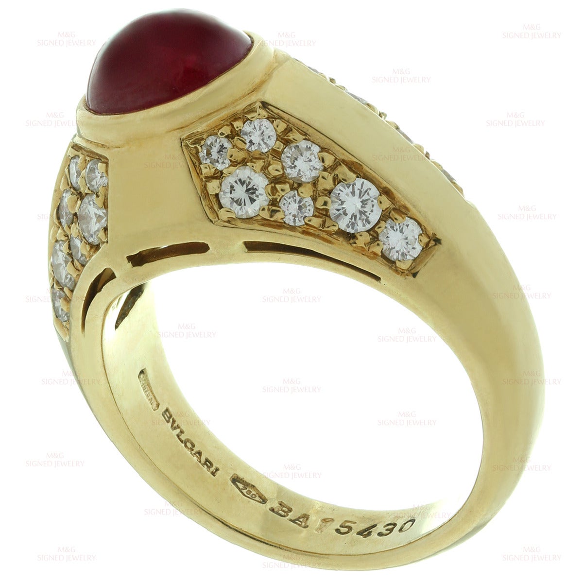 Cabochon 1980s Bulgari Ruby Diamond Gold Ring