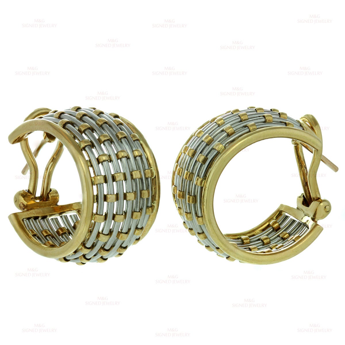 1980s Cartier Braided Gold Stainless Steel Hoop Earrings In Excellent Condition In New York, NY