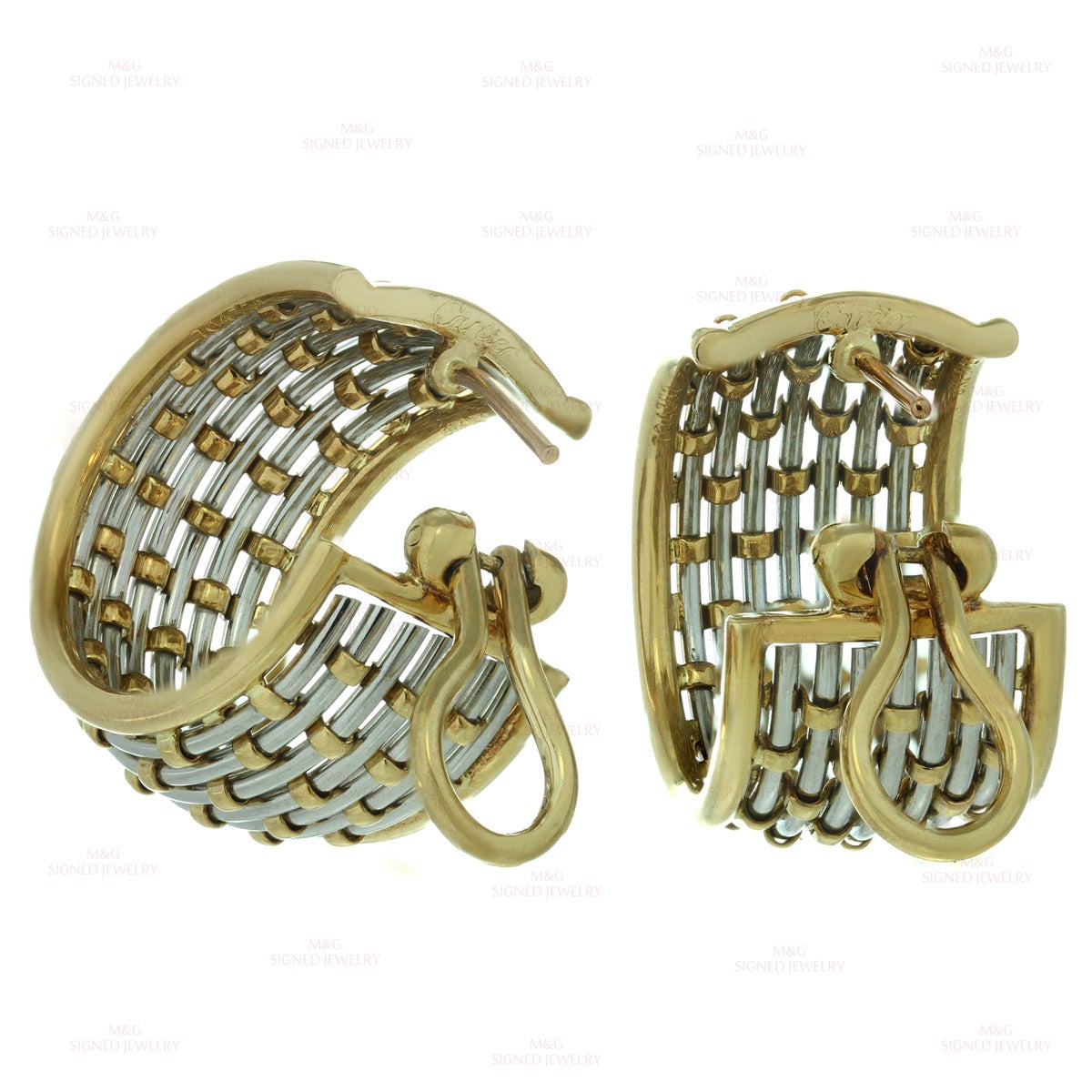 1980s Cartier Braided Gold Stainless Steel Hoop Earrings 2