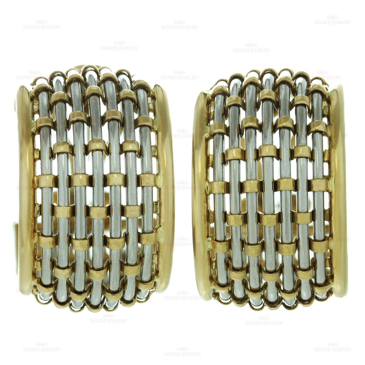 1980s Cartier Braided Gold Stainless Steel Hoop Earrings 1