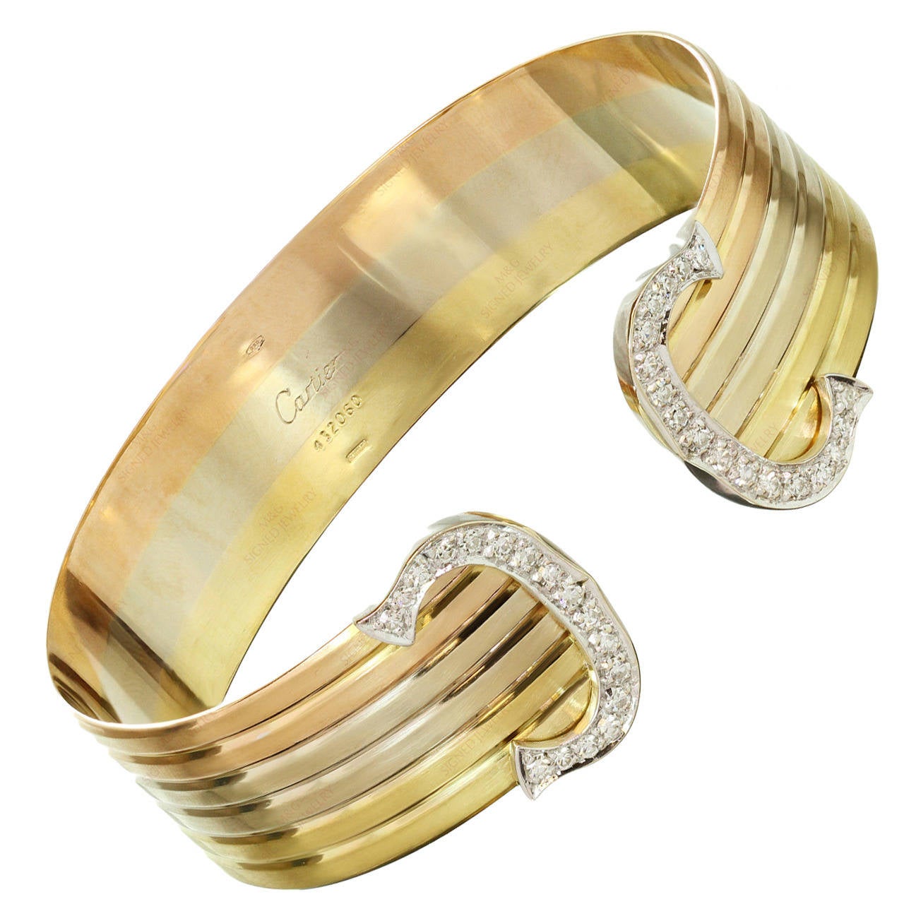 Cartier C Design Diamond Tri-Color Gold Cuff Bracelet