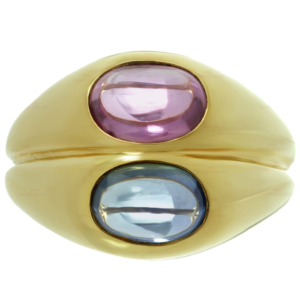 Iconic 1980s Bulgari Blue Pink Sapphire Gold Ring
