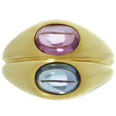 Iconic 1980s Bulgari Blue Pink Sapphire Gold Ring 3