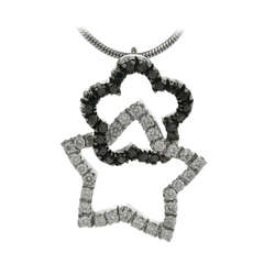 White Diamond Star & Black Diamond Flower Gold Pendant Necklace 9