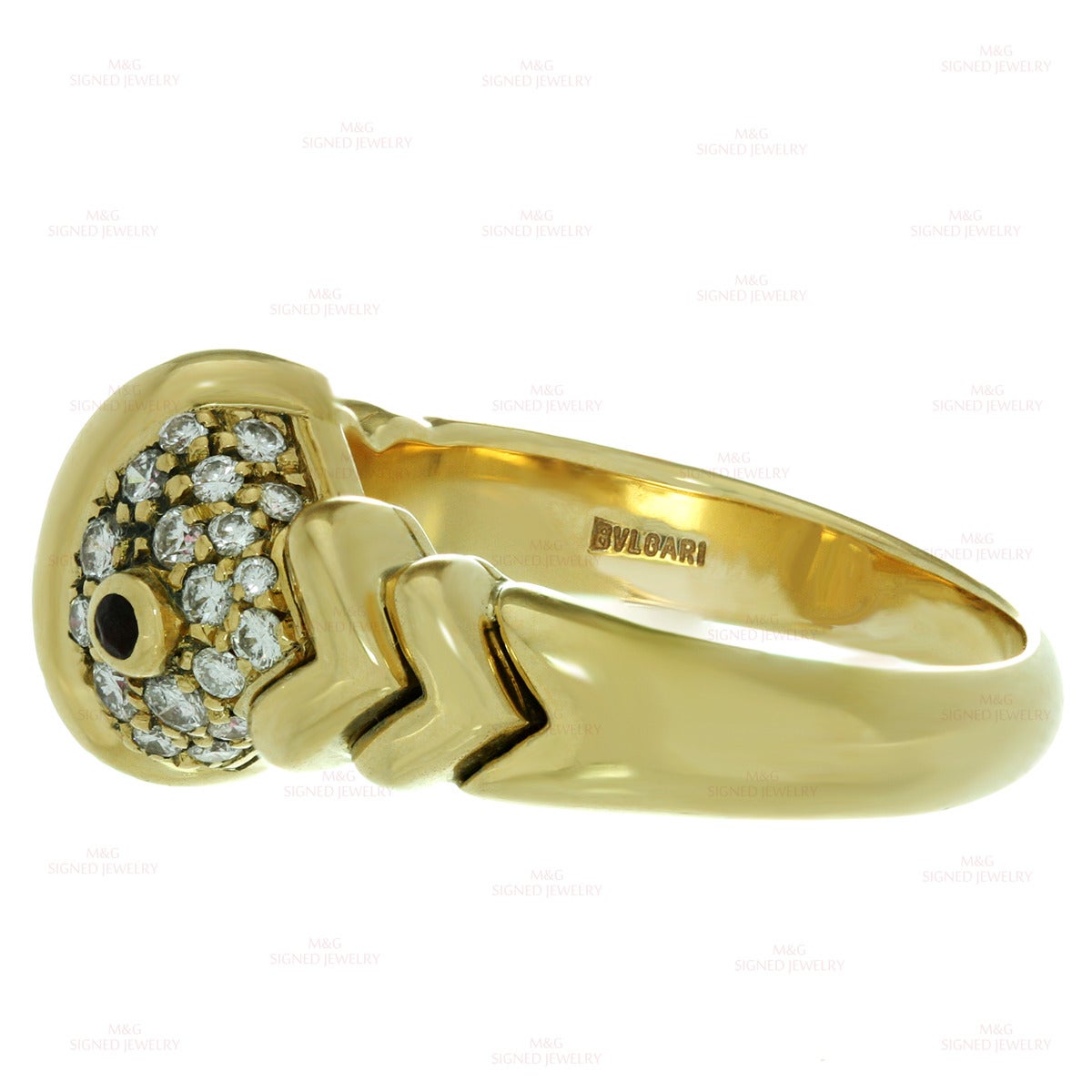 Bulgari Cabochon Rubellite Diamond Gold Ring In Good Condition In New York, NY