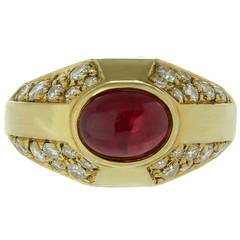 1980s Bulgari Ruby Diamond Gold Ring 10