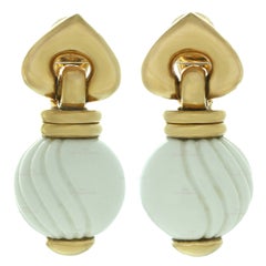 1990s Bulgari Chandra White Ceramic Gold Drop Earrings