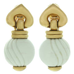 1990s Bulgari Chandra White Ceramic Gold Drop Earrings 11