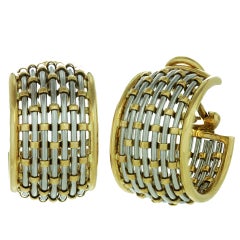 1980s Cartier Braided Gold Stainless Steel Hoop Earrings