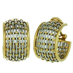 1980s Cartier Braided Gold Stainless Steel Hoop Earrings 1