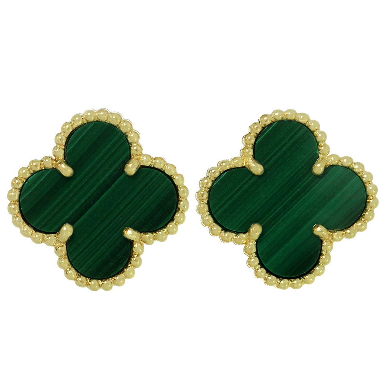 Van Cleef & Arpels Vintage Alhambra Green Malachite Gold Earrings