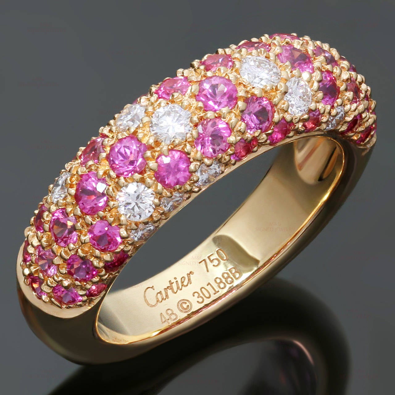 Cartier Pink Sapphire Diamond Gold Band Ring 2