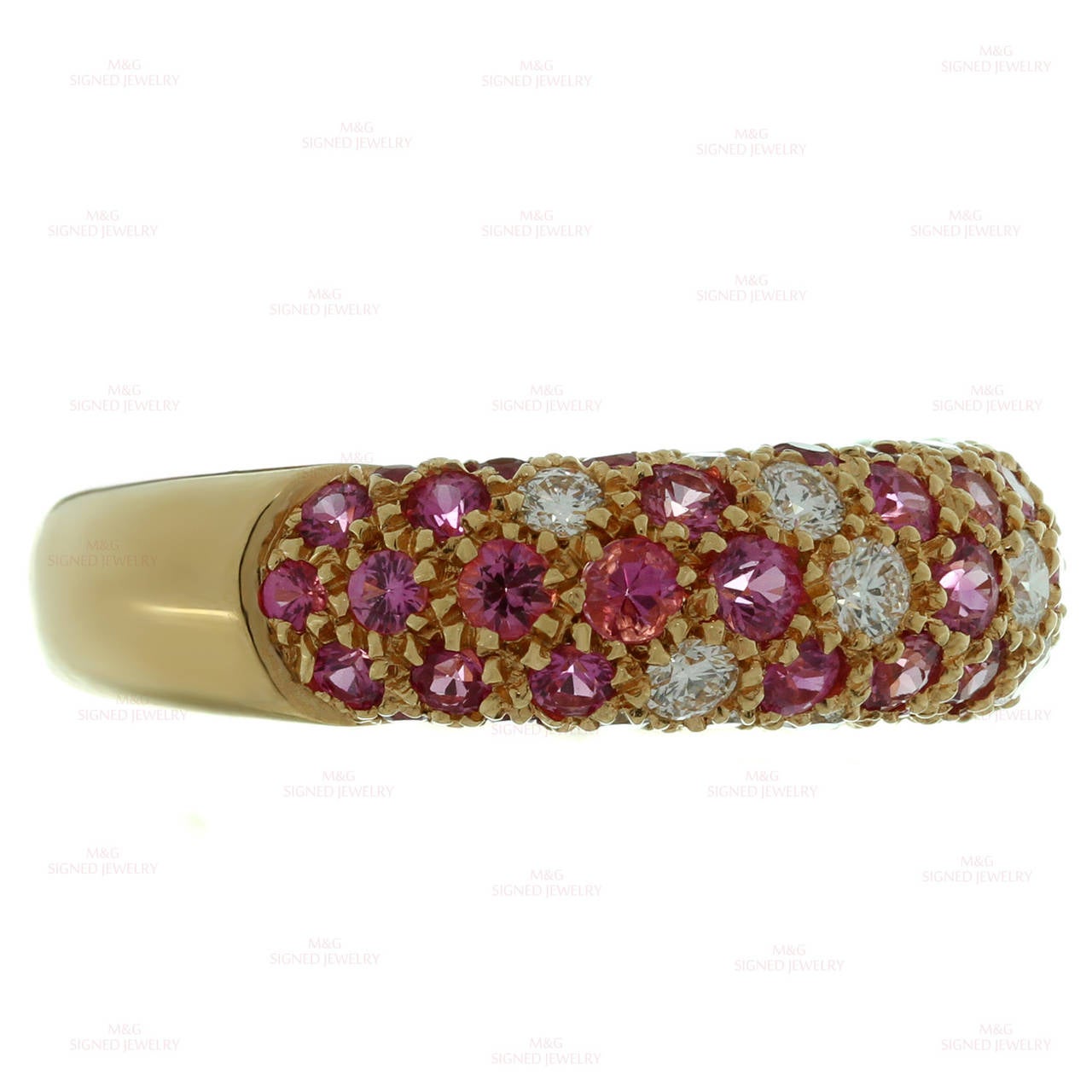 Cartier Pink Sapphire Diamond Gold Band Ring In Excellent Condition In New York, NY