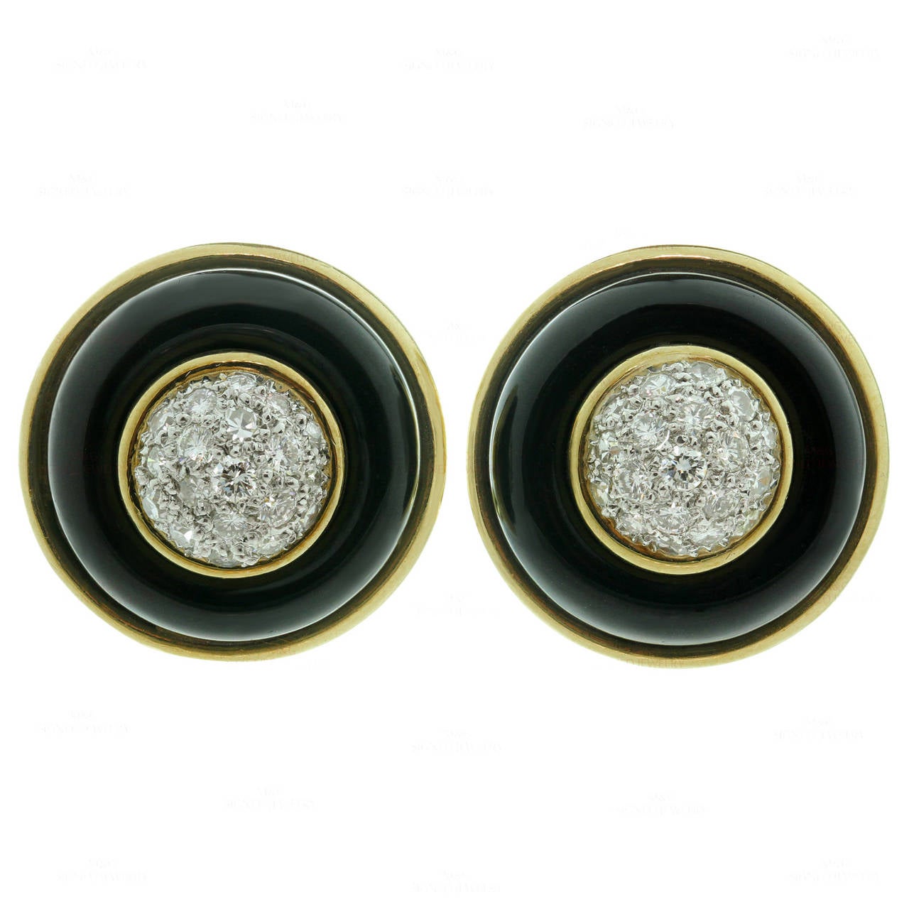 1970s Tiffany & Co. Diamond Onyx Gold Clip-On Earrings