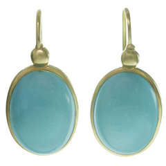 Turquoise Yellow Gold Oval Drop Earrings