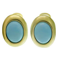 Turquoise Yellow Gold Oval Lever-Back Earrings