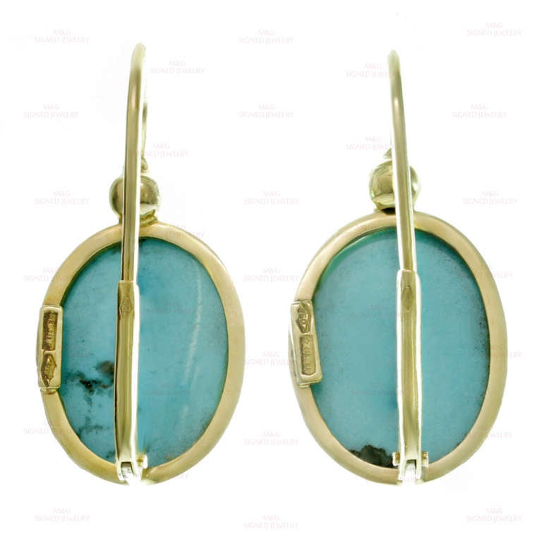 Turquoise Yellow Gold Oval Drop Earrings 1