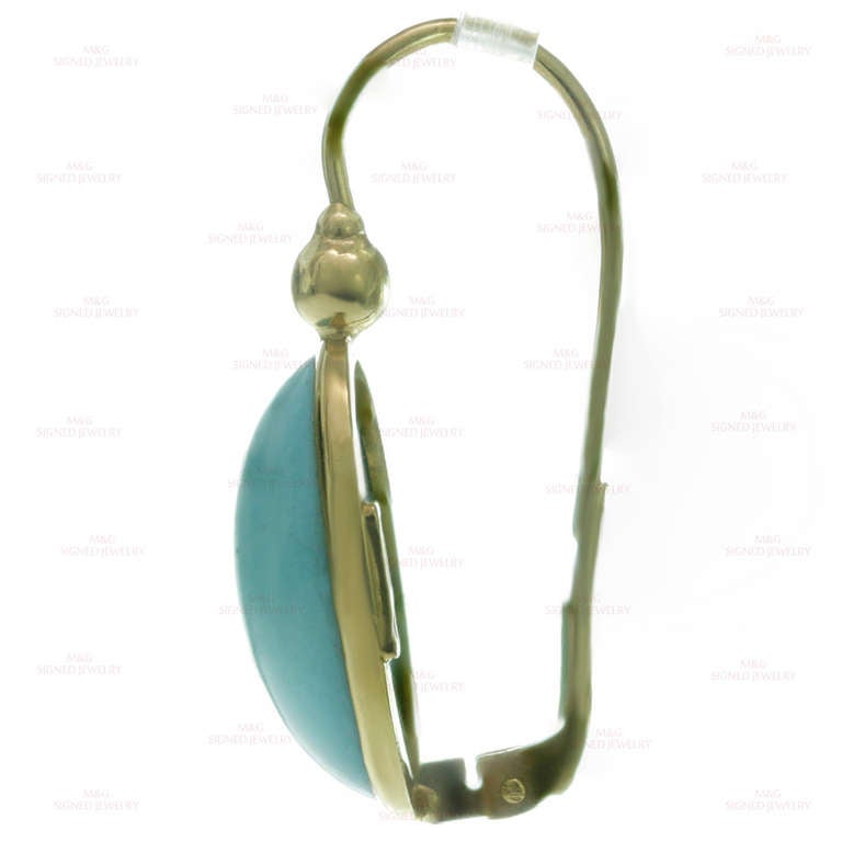 Women's Turquoise Yellow Gold Oval Drop Earrings