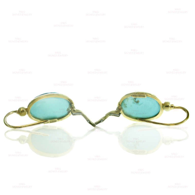 Turquoise Yellow Gold Oval Drop Earrings 2