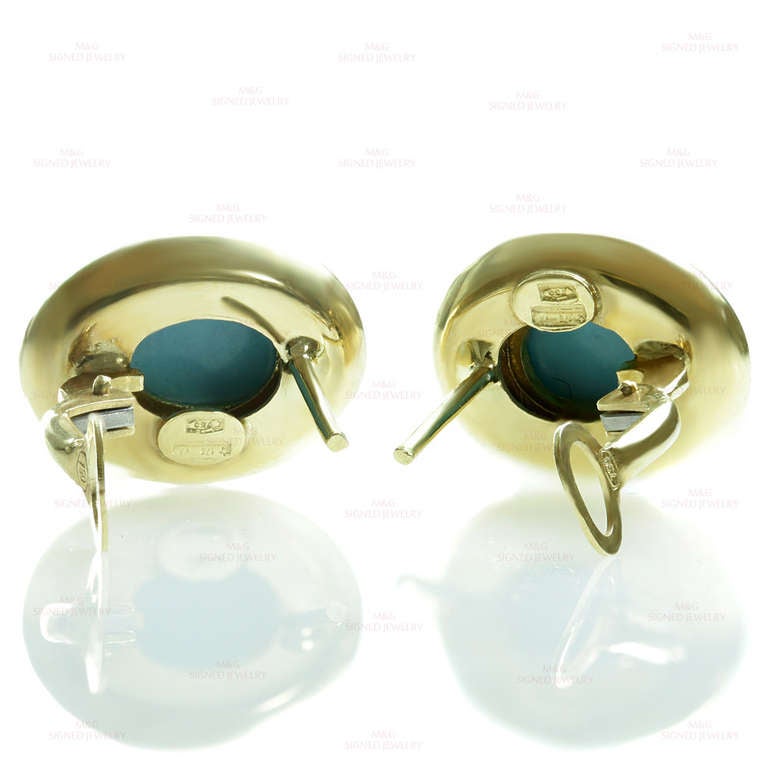 Turquoise Yellow Gold Oval Lever-Back Earrings 1