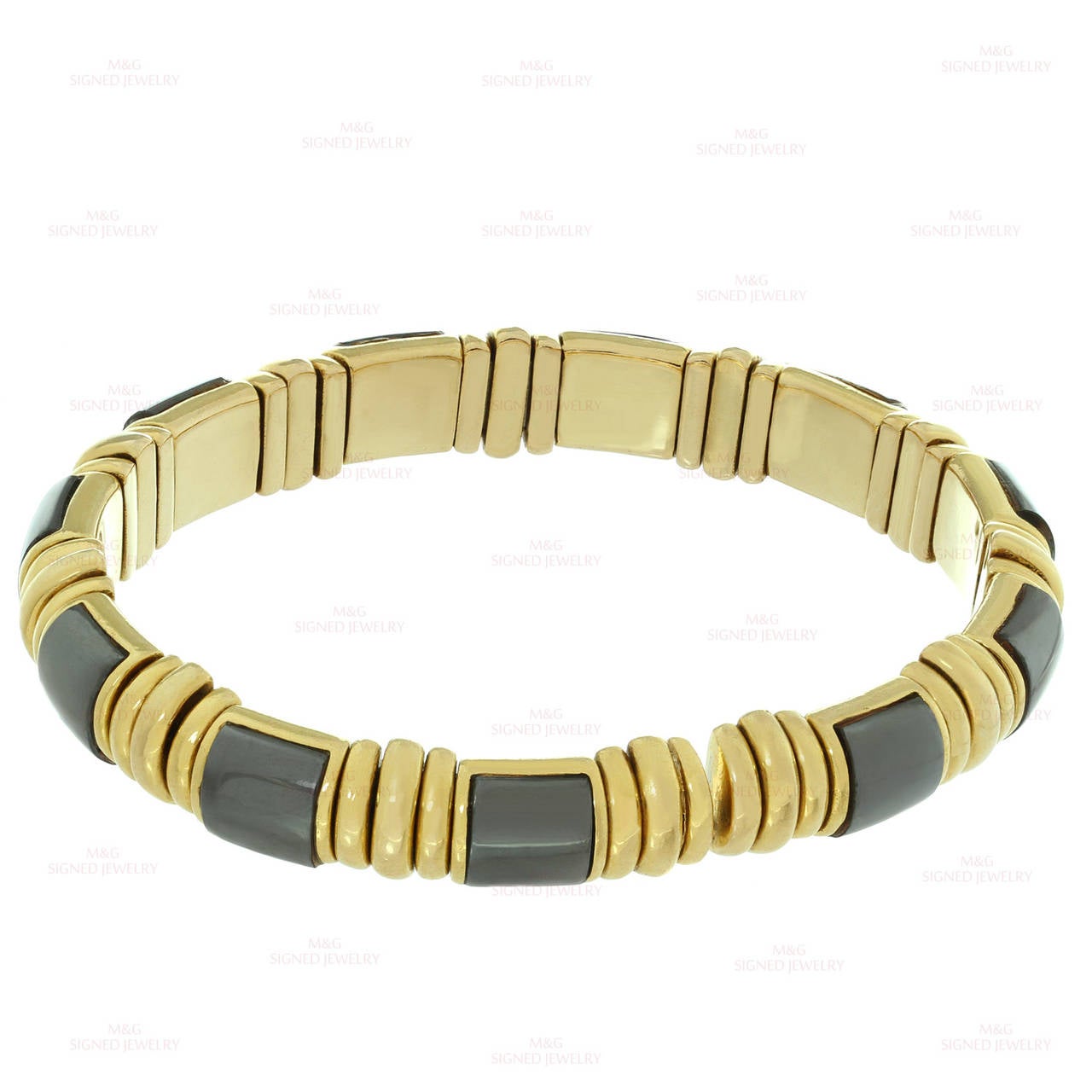 Women's 1980s Bulgari Hematite Gold Cuff Bangle Bracelet