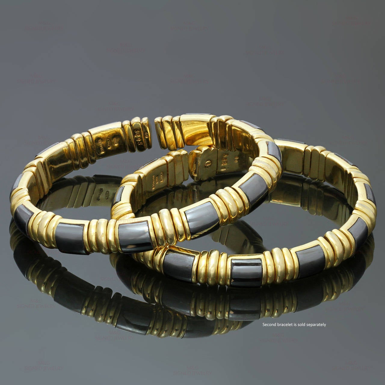 1980s Bulgari Hematite Gold Cuff Bangle Bracelet 1