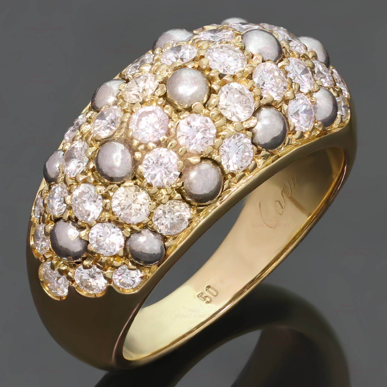 1980s Cartier Diamond Two Color Gold Dome Band Ring In Excellent Condition In New York, NY