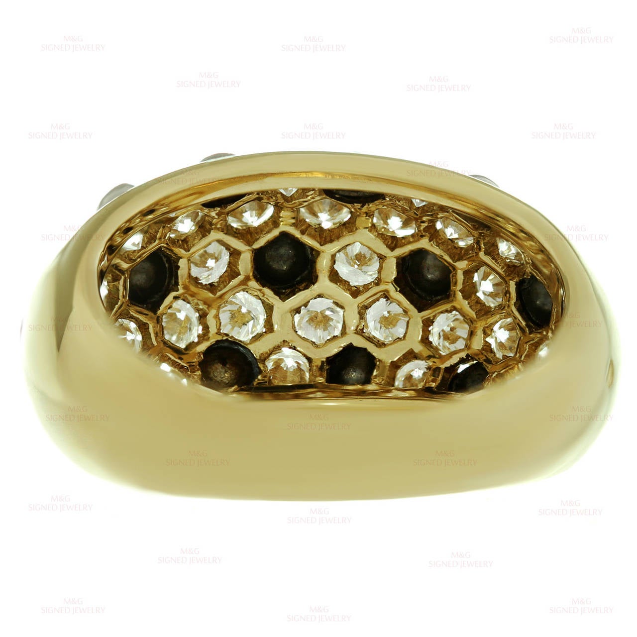 Women's 1980s Cartier Diamond Two Color Gold Dome Band Ring
