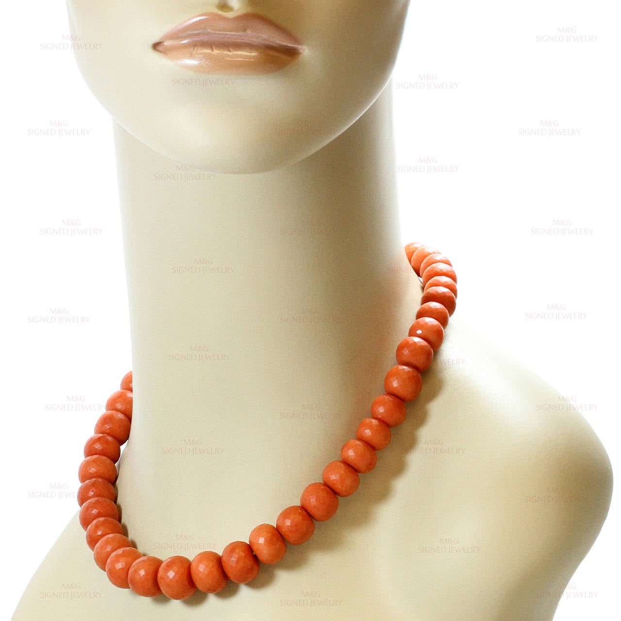 1940s Faceted Natural Red Coral Bead Gold Necklace GIA 1