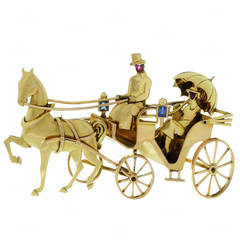 1940s Mauboussin Paris Sapphire Ruby Gold Horse Carriage Couple Brooch