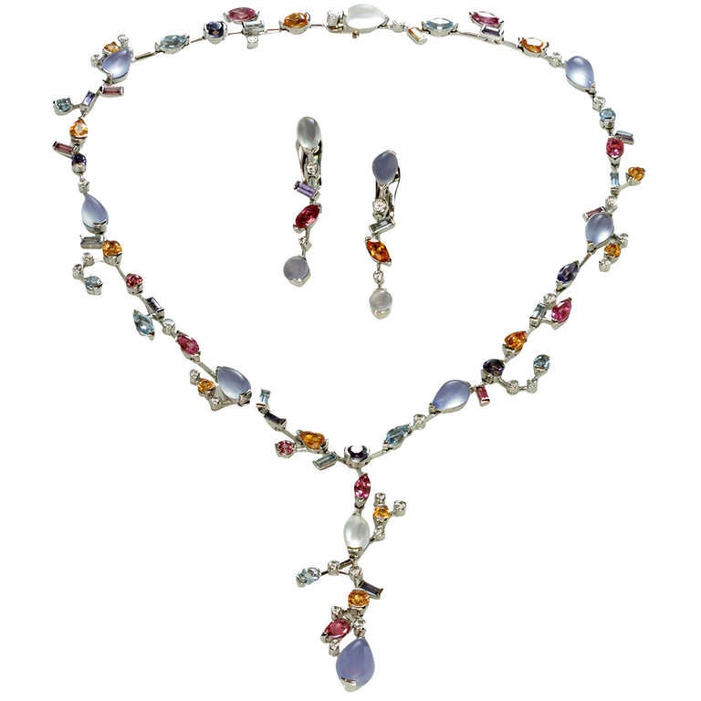 CARTIER Meli Melo Diamond Multicolor Gemstone Necklace & Earrings Set