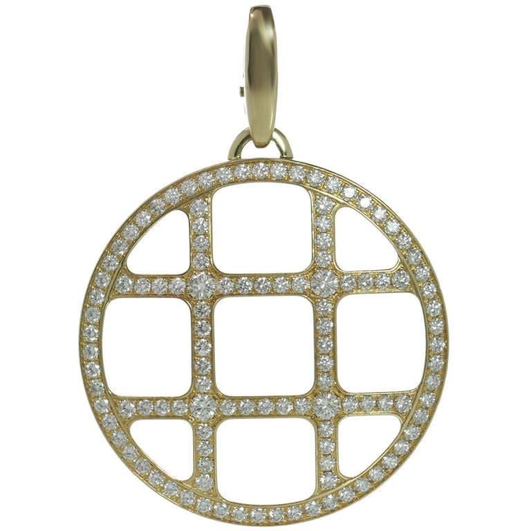 1990s PASHA De CARTIER Diamond Yellow Gold Circle Enhancer Pendant Necklace