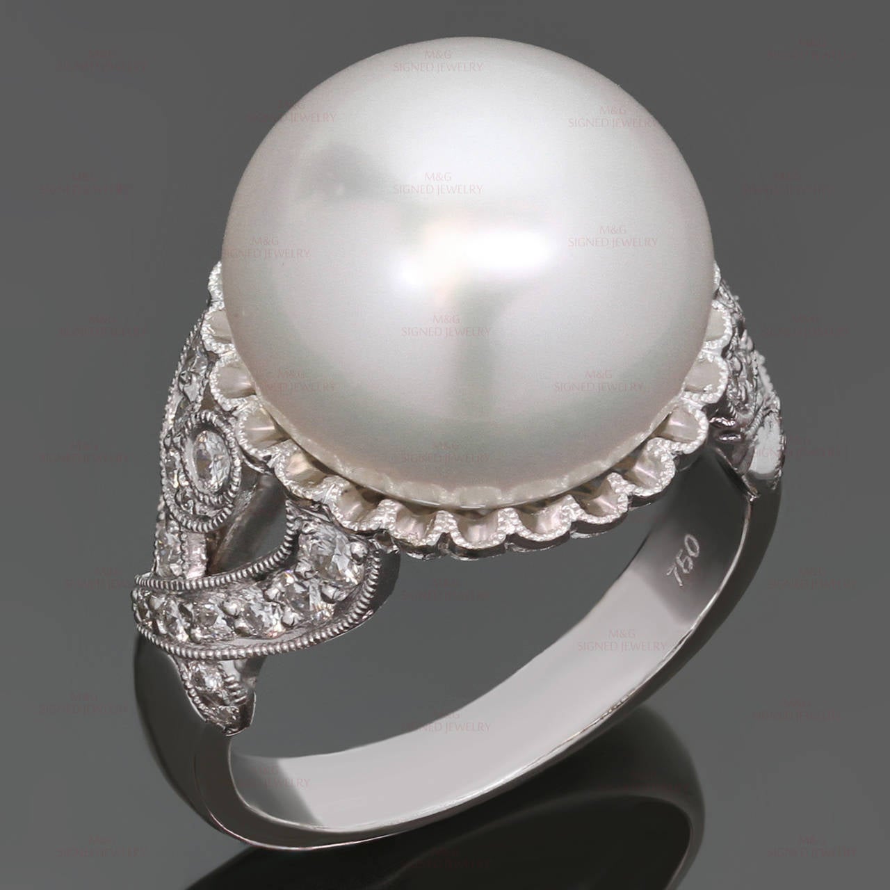 Pearl Diamond White Gold Ring 2