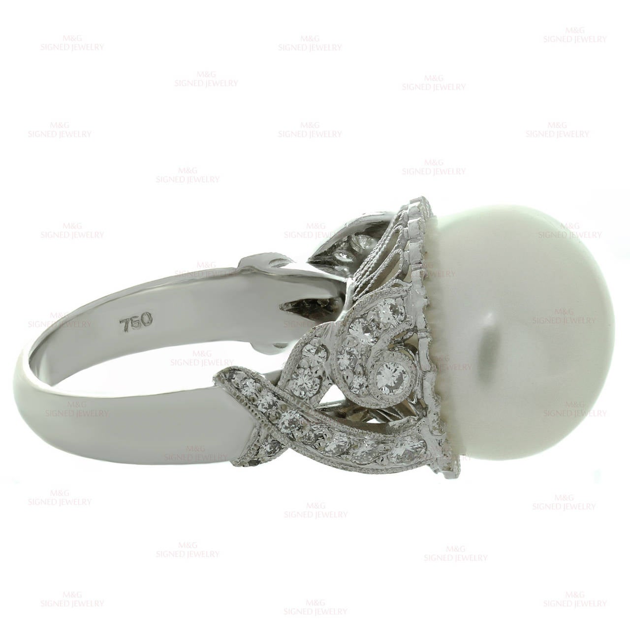 Women's Pearl Diamond White Gold Ring