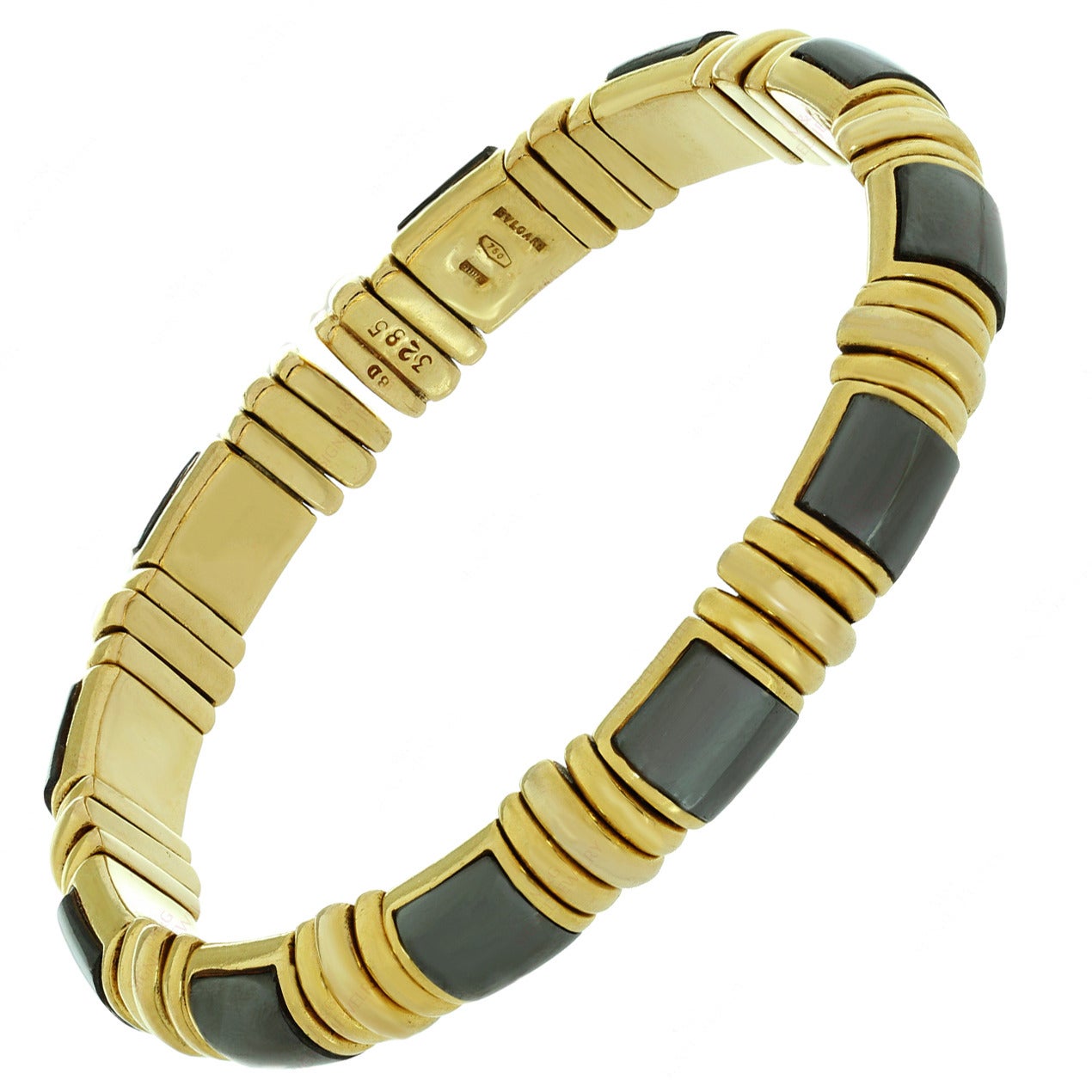 1980s Bulgari Hematite Gold Cuff Bangle Bracelet