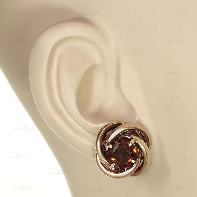 Old European Cut Cartier Love-Knot Citrine Rose and Yellow Gold Earrings