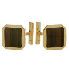 Cartier Santos Domunt Tiger Eye Rose Gold Cufflinks