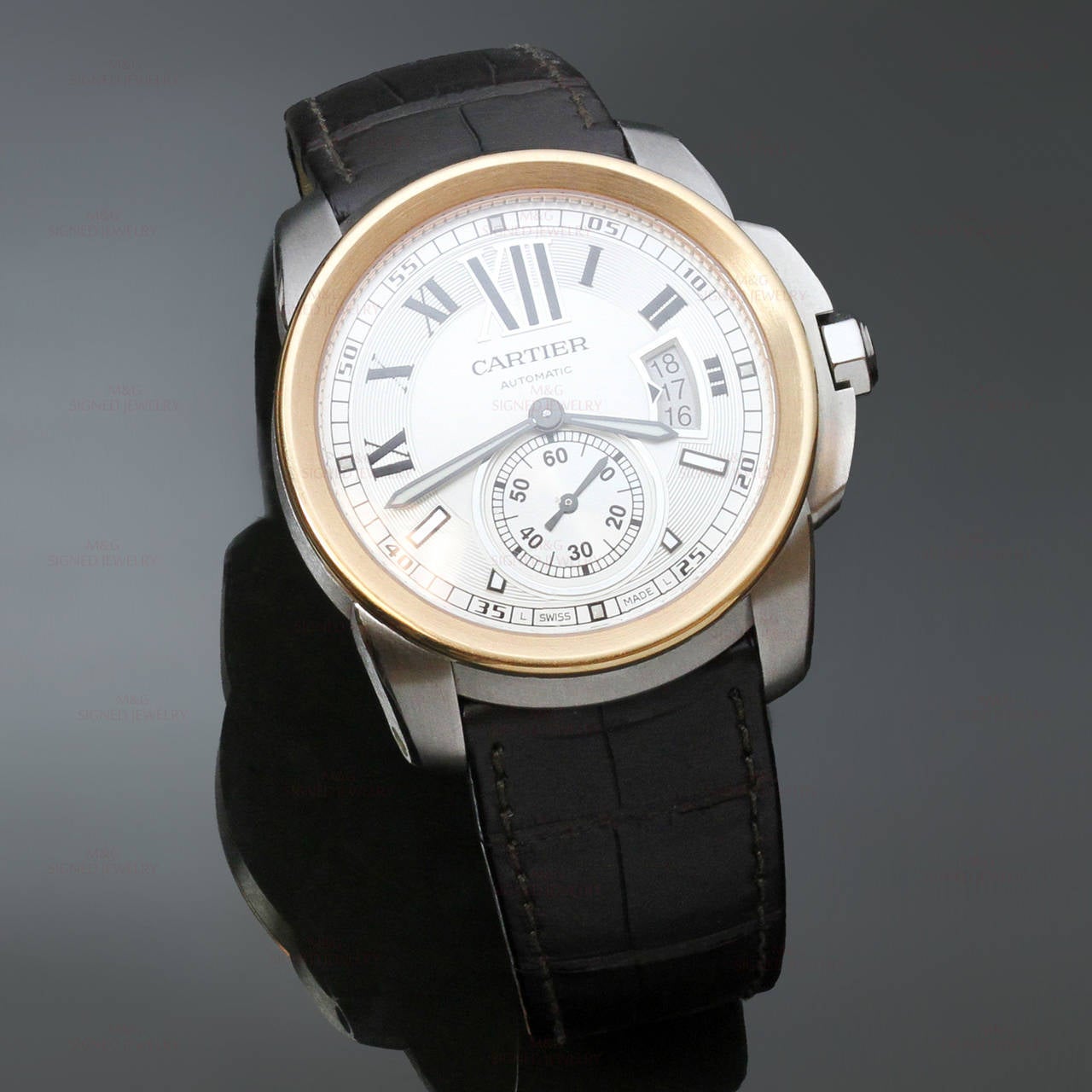 Cartier Rose Gold Stainless Steel Calibre de Cartier Automatic Wristwatch In Excellent Condition In New York, NY