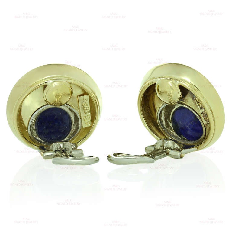 Modern Italian Lapis Lazuli Yellow Gold Clip-on Earrings In Excellent Condition In New York, NY