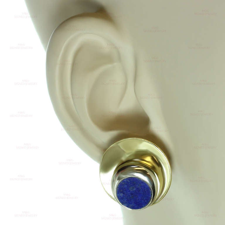 Modern Italian Lapis Lazuli Yellow Gold Clip-on Earrings 1