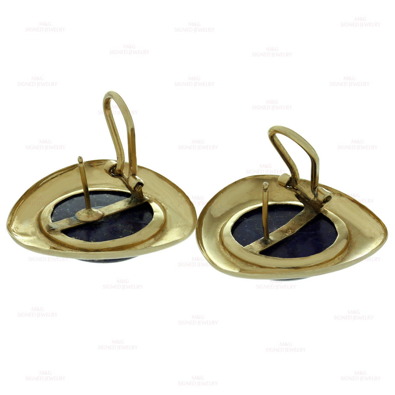 Boucles d'oreilles en or jaune et lapis-lazuli des années 1980 en vente 2