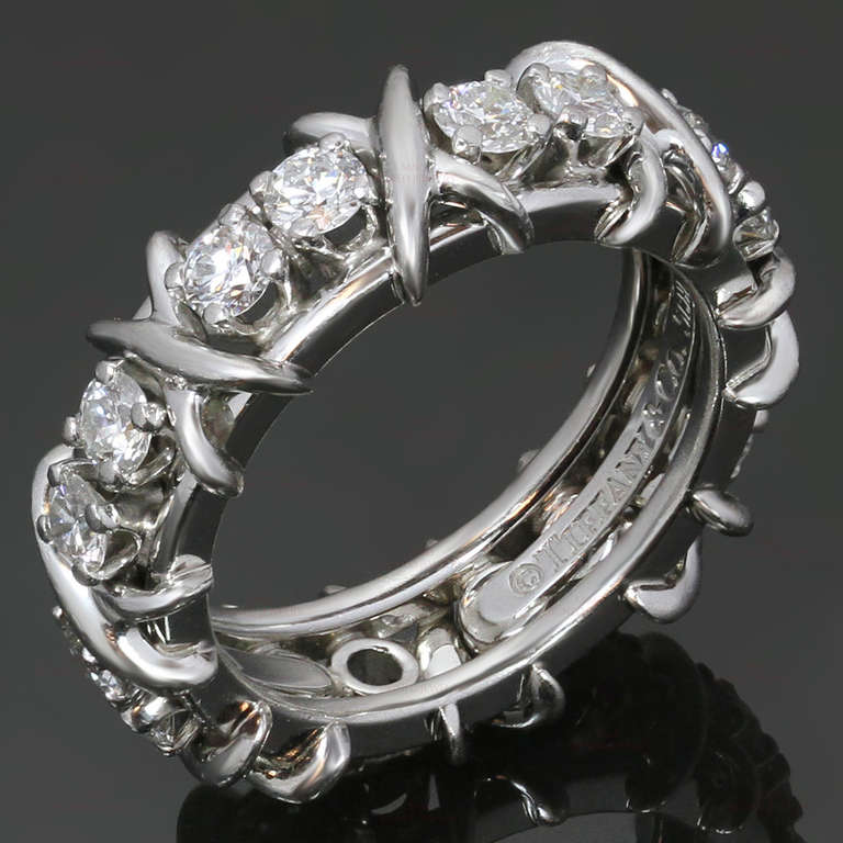 Tiffany & Co. Jean Schlumberger Sixteen-Stone Diamond X Band Ring Size 47 In Excellent Condition In New York, NY