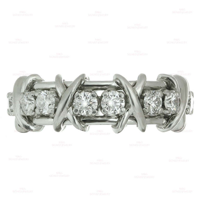 Women's Tiffany & Co. Jean Schlumberger Sixteen-Stone Diamond X Band Ring Size 47