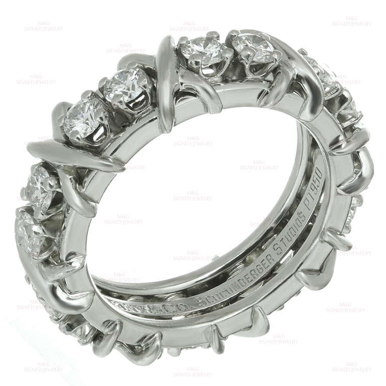 Tiffany & Co. Jean Schlumberger Sixteen-Stone Diamond X Band Ring Size 47