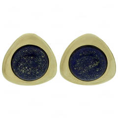 1980s Lapis Lazuli Yellow Gold Earrings 2