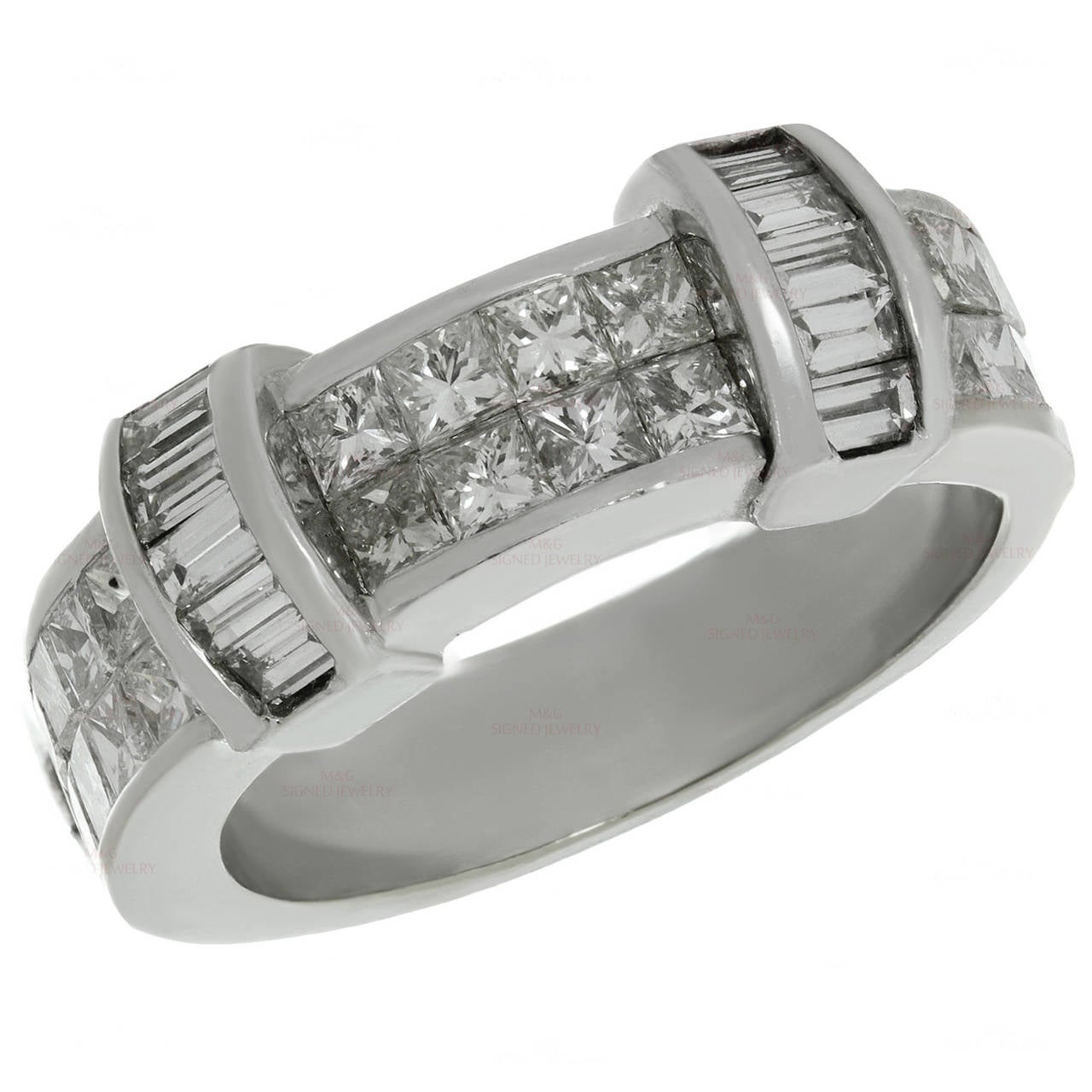 1980s Princess-Cut Diamond White Gold Band Ring