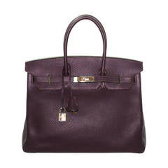 Hermès Raisin Clemence 35 cm Birkin Bag with Gold HW