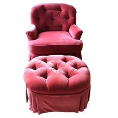 Hollywood Regency Tufted Lounge Chair and Ottoman