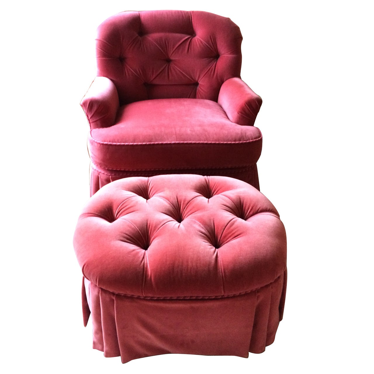 Hollywood Regency Tufted Lounge Chair and Ottoman